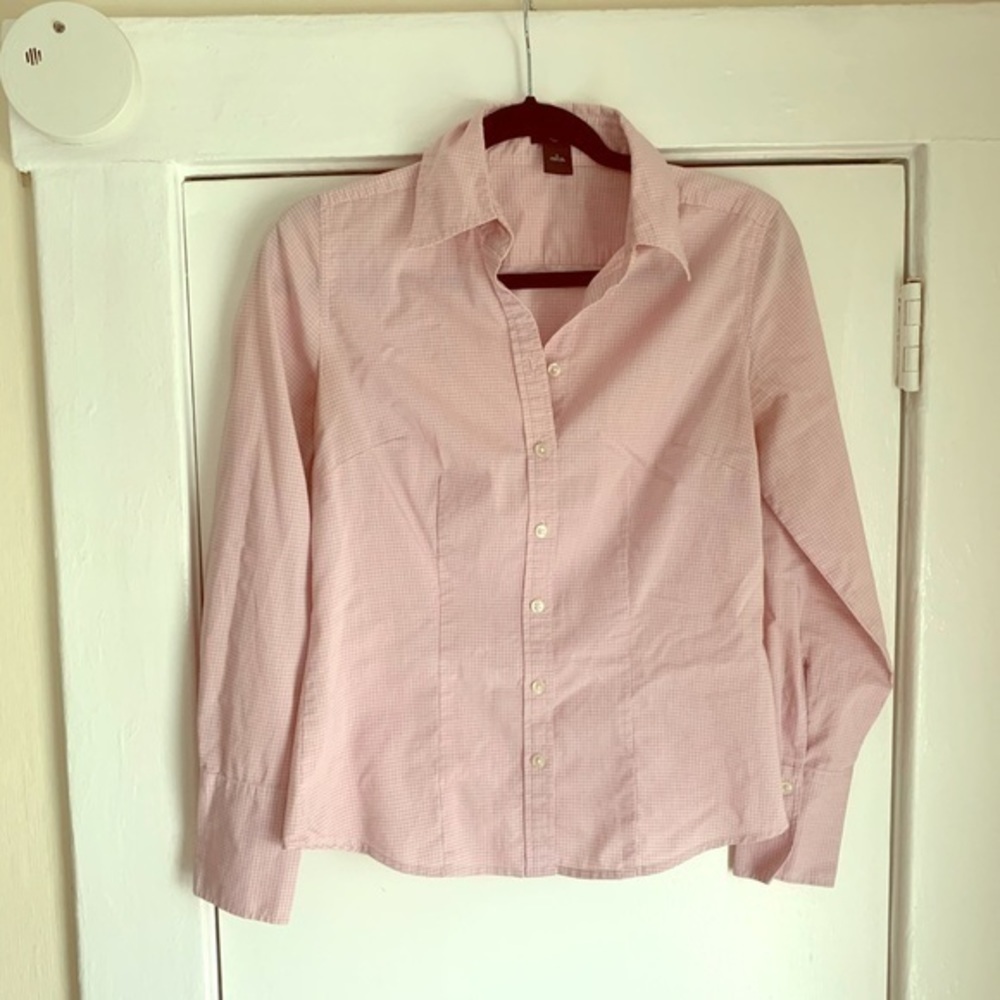 Ann Taylor Button Down Long‎ Sleeve Pink/Red Top 0